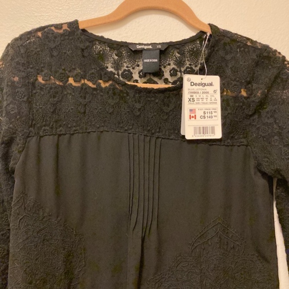 NWT Desigual XS Black Lace Blouse